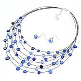 Musthaves-Geschenkset-voor dames-oorbellen met ketting verstelbaar-blauwe kralen en stenen
