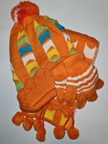 Winter Kinder Set - Oranje - Muts Sjaal Handschoentjes - 2 tot 4 jaar - Hoofd Nek Handen Warm