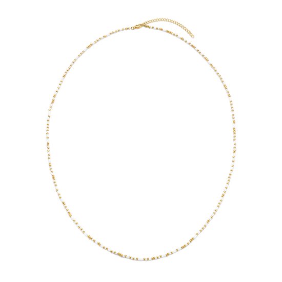 CO88 Collection 8CO-26263 Kralen Ketting - Dames - Glas - 2 mm - Staal - 3 mm - 70 + 7 cm - Wit - Goudkleurig