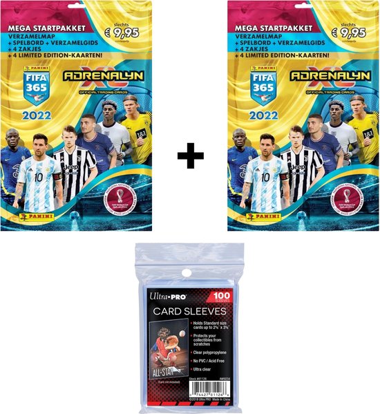 Afbeelding van het spel 2 x Adrenalyn XL Fifa 365 TCG 2022 Mega Starter Set + UltraPro Beschermhoesjes 100 st