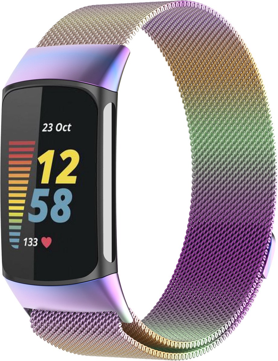 KELERINO. Milanees bandje geschikt voor Fitbit Charge 5 - Regenboog