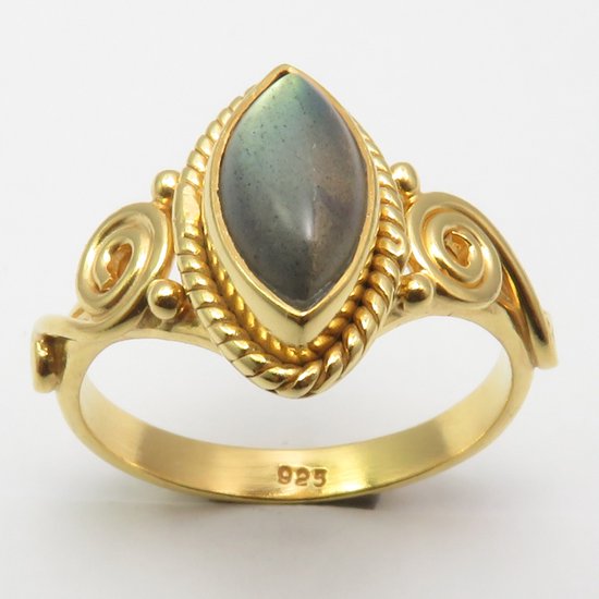 Natuursieraad - 925 sterling zilver goud verguld labradoriet ring maat  16.50 mm -... | bol.com