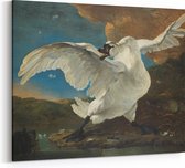 Schilderij op Canvas - De Bedreigde Zwaan - 100 x 75 cm - Kunst - Jan Asselijn - Vogel - Wanddecoratie - Muurdecoratie - Slaapkamer - Woonkamer