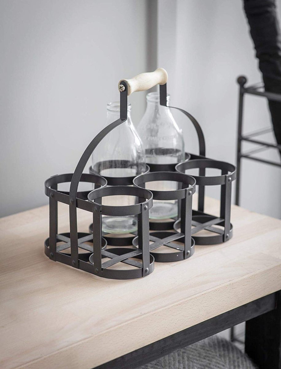 Porte-bouteilles Pliable 6 Trous - Pour Lait, Vin, Bière - Avec Poignée - Rangement Frigo Ou Sortie