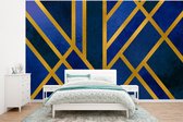 Behang - Fotobehang Goud - Blauw - Patroon - Luxe - Breedte 320 cm x hoogte 240 cm