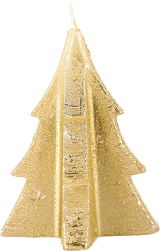 4 x Gouden Kerstboom Kaarsen - Kerstmis Kaarsjes - Goud - Set van 4 Kerst Kaarsen - 6,5 cm x 6,5 cm x 8,5 cm