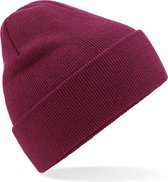 Heren/Dames Beanie Wintermuts bordeaux rood 100% gerecycled ribbed polyester - Duurzaam artikel