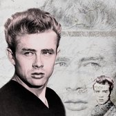 Dibond - Filmsterren / Retro - James Dean / Collage in wit / taupe / beige / zwart - 120 x 120 cm.