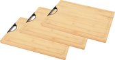 3x stuks bamboe houten snijplank / serveerplank met kunststof handvat 40 x 30 x 1,7 cm