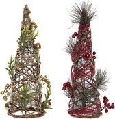 LuxuryLiving - Kerstboom - DKD Home Decor - LED - Rotan - 2 pcs - 16 x 16 x 41 cm - Rood Groen Gouden