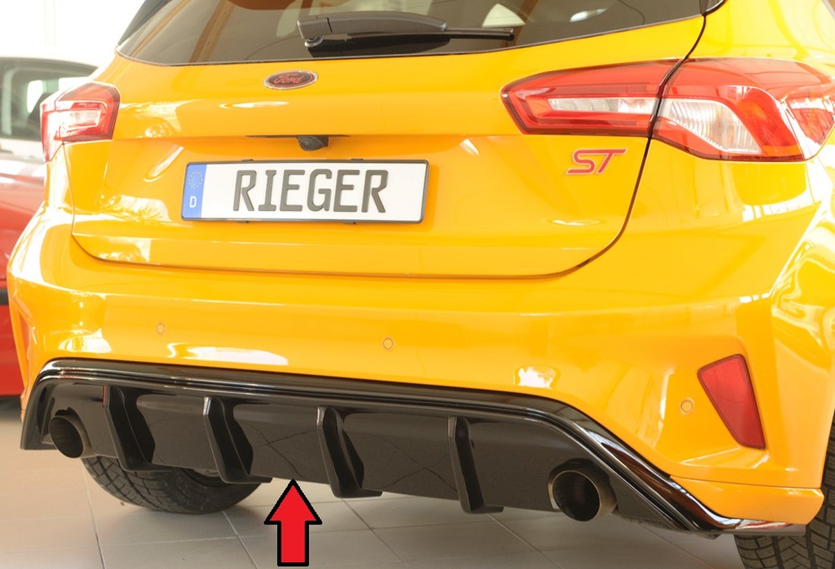RIEGER - FORD FOCUS 4 HATCH + ST - RIEGER PERFORMANCE DIFFUSER ST & ST LINE TWIN EXHAUST - GLOSS BLACK - 83mm ORIGINAL TIPS