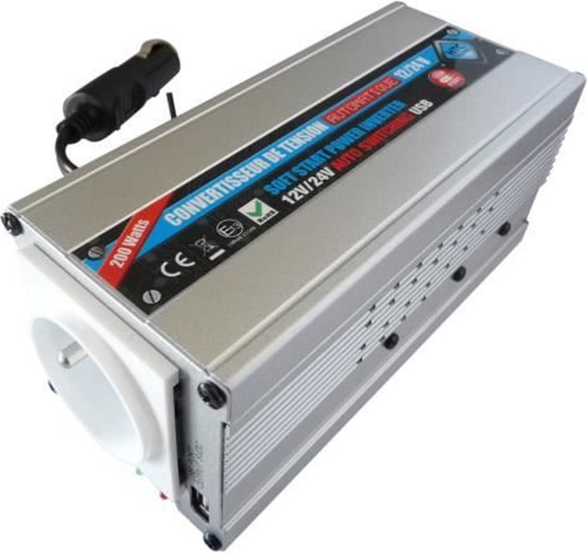 HTC Converter 12 / 24V Automatisch 220 / 240V 200W USB 0,5A