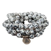 Marama - Mala Armband Buddha - edelsteen Dalmatiër Jaspis - elastisch - 94 cm - cadeautje voor hem