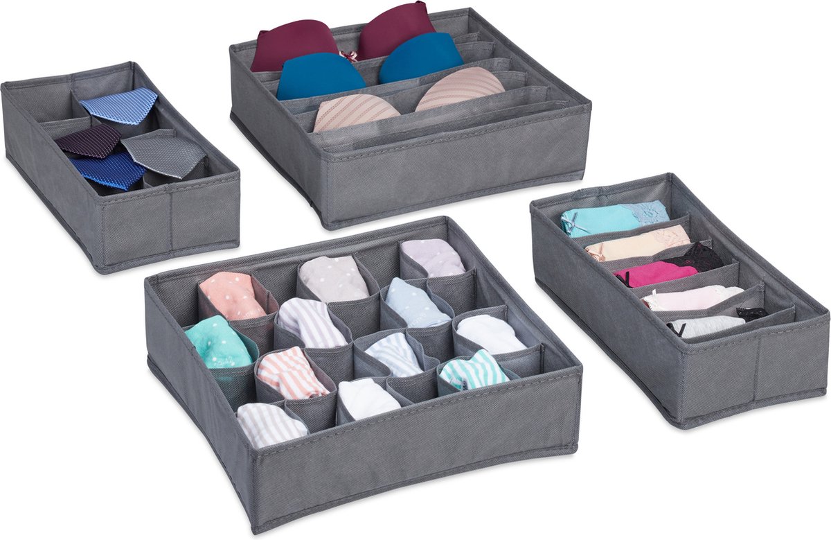 lade organizer bakjes - 4-delig - kledingkast - ladeverdeler - donkergrijs