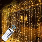 Donkersstuff - LED Kerstverlichting - Lichtgordijn - Led Gordijn - Kerstversiering - Kerstverlichting Buiten - Kerstverlichting Binnen - 300 LED's - 3x3m3 meter - Warm wit - 300 lichten