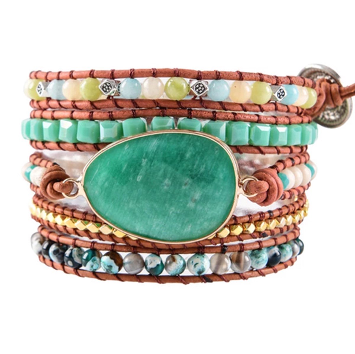 Marama - wikkelarmband Turquoise Amazoniet - dames armband - Amazoniet - 83.5 cm - cadeautje voor haar