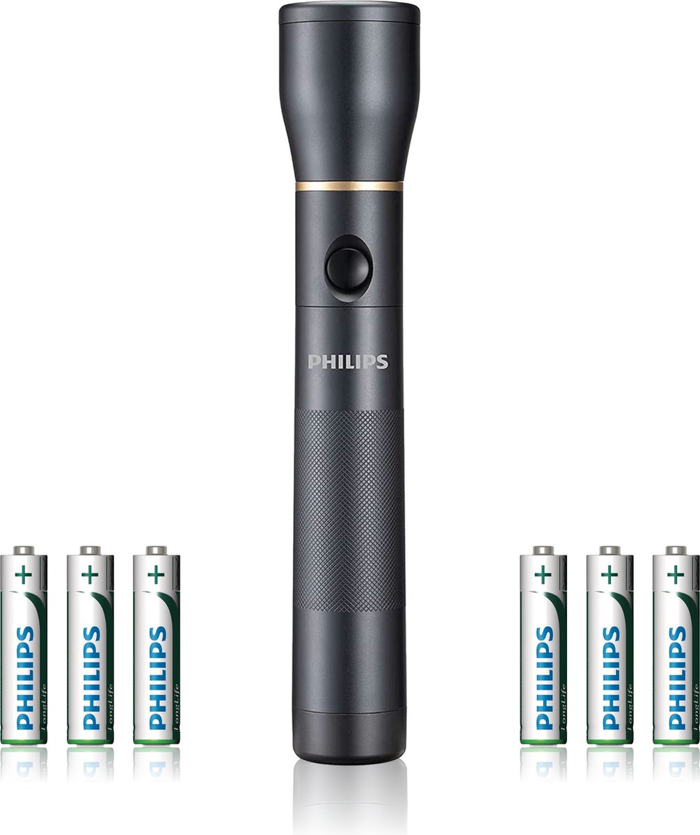 Bol.com Philips Zaklamp - SFL7002T/10 - LED-zaklamp - Incl. 6 AA-Batterijen - 1200 lumen - Zwart - IPX4 Waterdicht - Draagbare L... aanbieding