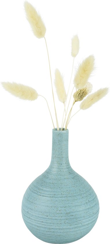 QUVIO Vaas voor droogbloemen - Vazen - Klassieke of retro bloemenvaas - Vaasje - Woonaccessoires voor bloemen en boeketten - Decoratieve accessoires - Keramiek - 10 x 14 cm (dxh) - Lichtblauw