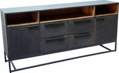 Black Omerta - Dressoir - mango - zwart - naturel - 2 deuren - 4 lades - 3 nissen - stalen frame