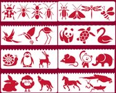 Bullet Journal Plastic Stencils - 8 stuks - Templates - Dieren - Insecten - Vogels - Zoogdieren - Wolf - Muis - Schildpad - Panda - Paard - Konijn - Sjablonen - 5,5 x 18,3cm - Hand