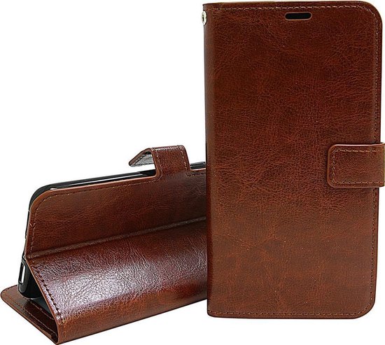 Coque pour Samsung Galaxy A2 Core - Bookcase - Espace pour 3 cartes - Cuir Artificiel - avec 3x Protecteur d'écran Trempé - SAFRANT1 - Marron Foncé