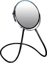 Unieke spiegel, rond, zilverkleur - flexibele buigbare arm - In alle standen weg te zetten - Zowel staand als hangend - Voor badkamer, keuken, slaapkamer, toilet - makkelijk op te
