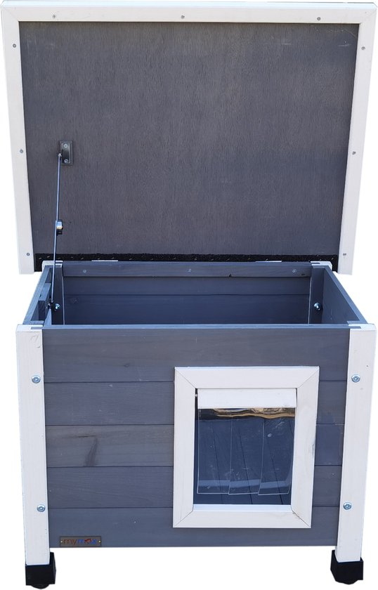 Kerbl Pet Kerbl ECO-kattenhuis Eli, ECO-recyclingmateriaal, 60% kunststof/40% hout, opklapbaar dak, weerbestendig, 57 x 45 x 43 cm, wit/ grijs