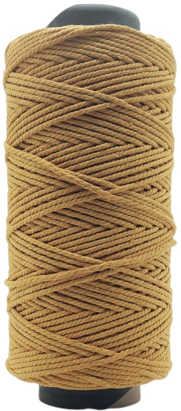 Macrame Touw - Lux -220 meter-1200 gr-4 mm-Oker-Gerecycled-Katoen Koord-Plantenhanger-Wandkleed-Sleutelhanger-Dromenvanger-Koord-Macrame Pakket