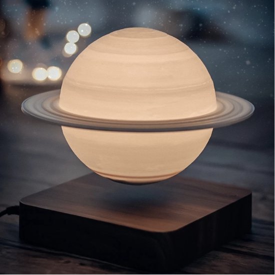 Lampe Saturne flottante - Aspect bois - Chêne foncé