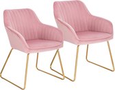 Eetkamer Stoelen-2 Stks-roze fluwelen-Woonkamer Stoel-met Armsteun Metalen Benen-Fluwelen/Lederen-Rugleuning Stoel