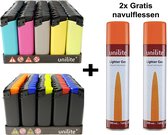 100 stuks Aanstekers -Matt rubber soft touch - Unilite - navulbaar aansteker + 2 Gratis gasflessen