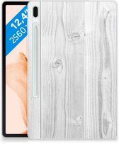 Siliconen Cover met naam Samsung Galaxy Tab S7FE Hoes Wit Hout met doorzichte zijkanten