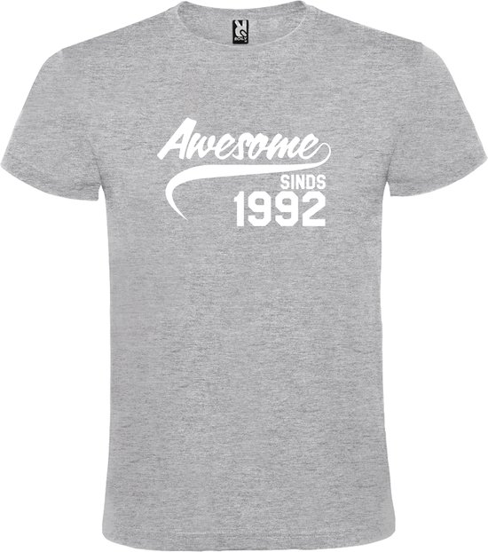 Grijs T shirt met "Awesome sinds 1992" print Wit size L