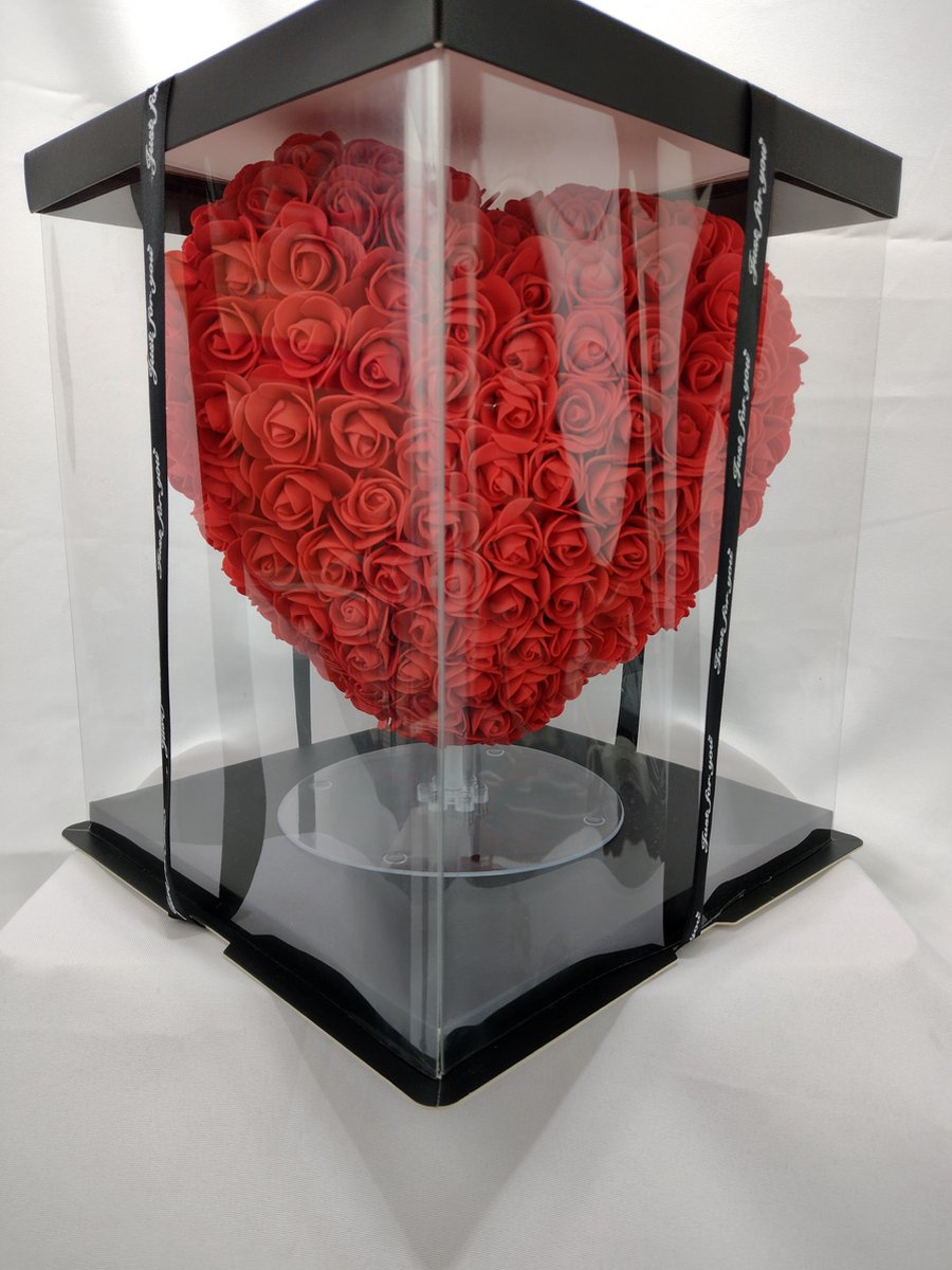 Valentijn, Rozen hart, Rood, H25cm incl standaard en geschenkdoos, Liefde, trouwen, Verjaa
