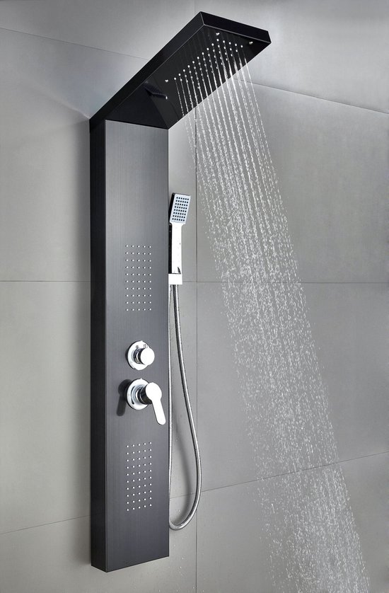 Badplaats Douchepaneel Aras Zwart Regendouche met Mengkraan en Douchekop Bestel nu!