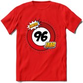 96 Jaar Hoera Verkeersbord T-Shirt | Grappig Verjaardag Cadeau | Dames - Heren | - Rood - 3XL