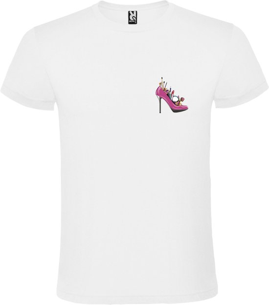 T-shirt Wit avec petit escarpin/talon haut rempli d'imprimé Make-Up taille 4XL