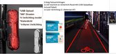 3Delig Fietsverlichtingen: 1x Laser Verlichting (Batterijen)+2x LED Voorlicht en Achterlicht Rood+Wit (USB Oplaadbaar Inclusief Kabel) - Siliconen Band- Easy Use Duurzaam- Lange Ac