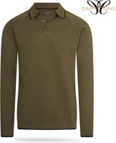Cappuccino - Polo - Lange Mouw - Knitted - Tipping - Leger Groen - M