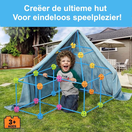 Tente pour enfants , kit de construction de cabane pour enfants fort  bricolage, jouet pour tente tunnel de château, intérieur extérieur (balle  45 bâton 75 avec tente)