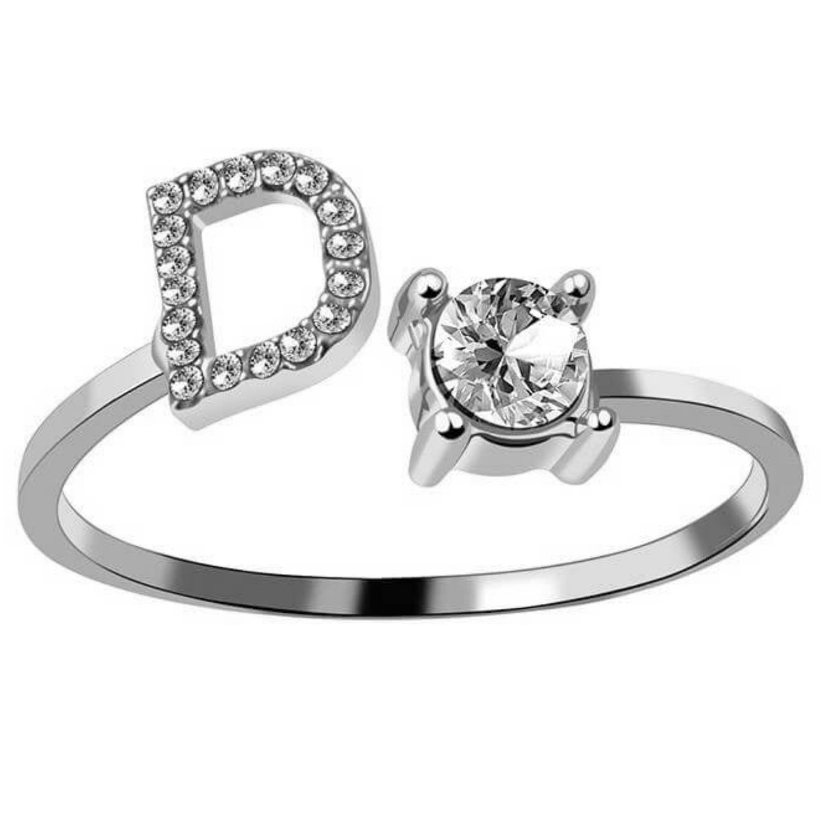 Ring Met Letter - Ring Met Steen - Letter Ring - Ring Letter - Initial Ring - Zilver Letter D - Cadeautje voor haar