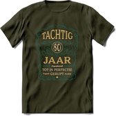 80 Jaar Legendarisch Gerijpt T-Shirt | Aqua - Ivoor | Grappig Verjaardag Cadeau | Dames - Heren | - Leger Groen - M