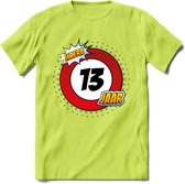 13 Jaar Hoera Verkeersbord T-Shirt | Grappig Verjaardag Cadeau | Dames - Heren | - Groen - 3XL