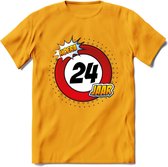 24 Jaar Hoera Verkeersbord T-Shirt | Grappig Verjaardag Cadeau | Dames - Heren | - Geel - L