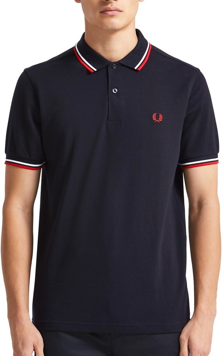 Fred Perry - Twin Tipped Shirt - Slim Fit Polo - XS - Navy/Rood/Wit