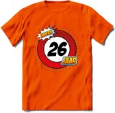 26 Jaar Hoera Verkeersbord T-Shirt | Grappig Verjaardag Cadeau | Dames - Heren | - Oranje - 3XL