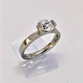 Ring - zilverkleurig - meisjes – Tiener – met meerdere zirkoniastenen - sieraden - RVS - Maat 15