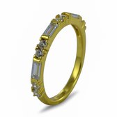 Silventi 9SIL-21861 Zilveren Ring - Dames - Zirkonia - Baquette en Rond geslepen - 2,4 mm Breed - Maat 54 - Zilver - Gold Plated (Verguld/Goud op Zilver)