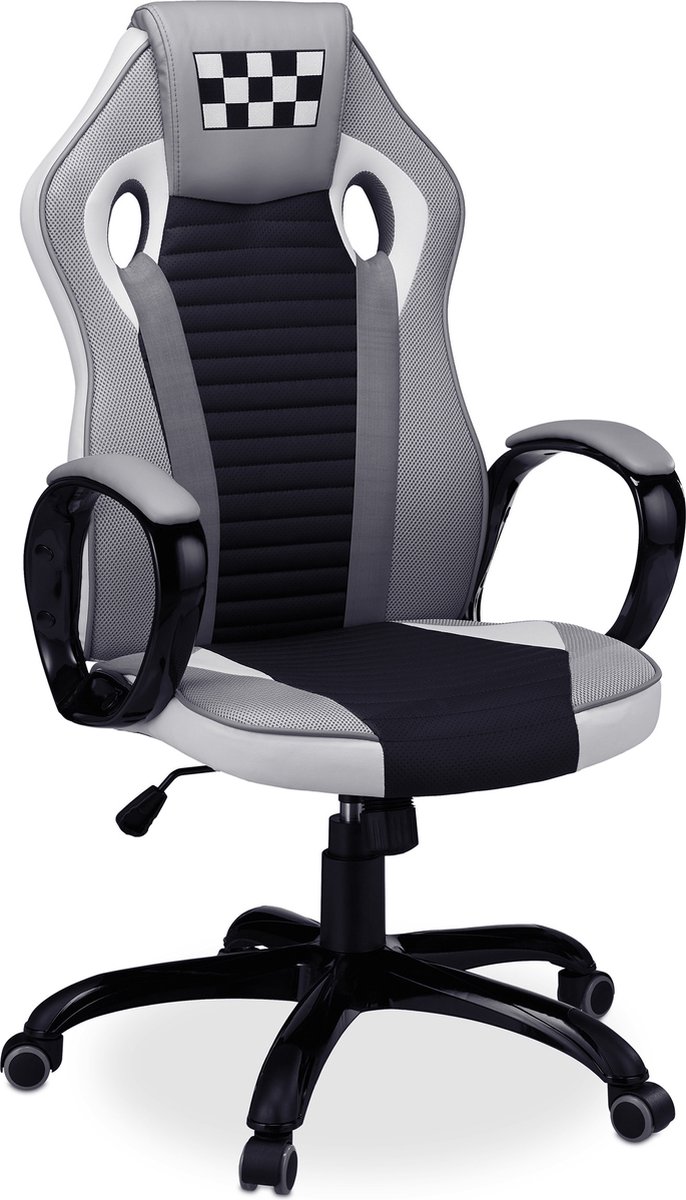 Relaxdays gamestoel - verstelbaar - bureaustoel - armleuningen - ergonomisch - zwart/grijs