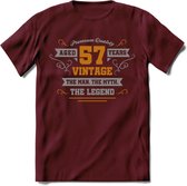 57 Jaar Legend T-Shirt | Goud - Zilver | Grappig Verjaardag Cadeau | Dames - Heren | - Burgundy - M